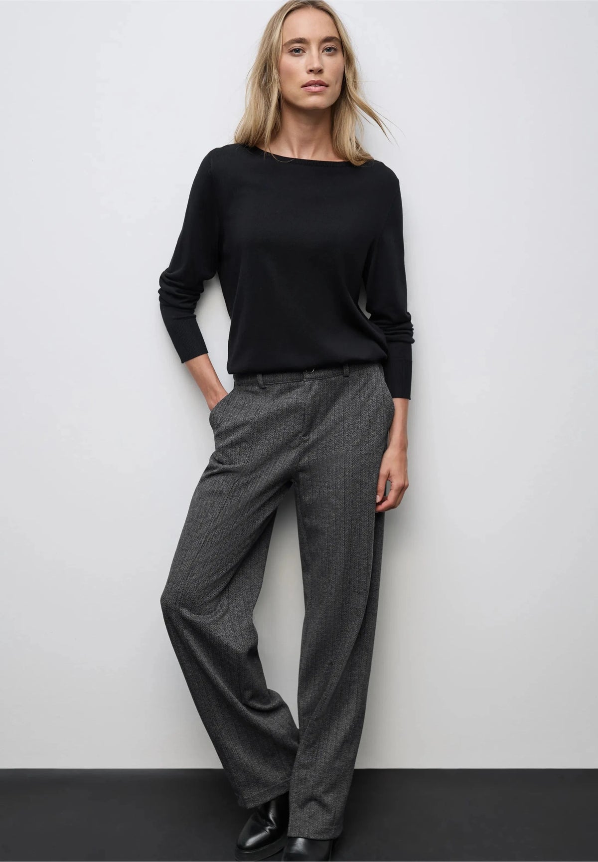 Street One Herringbone High Waisted Elasticated Trouser