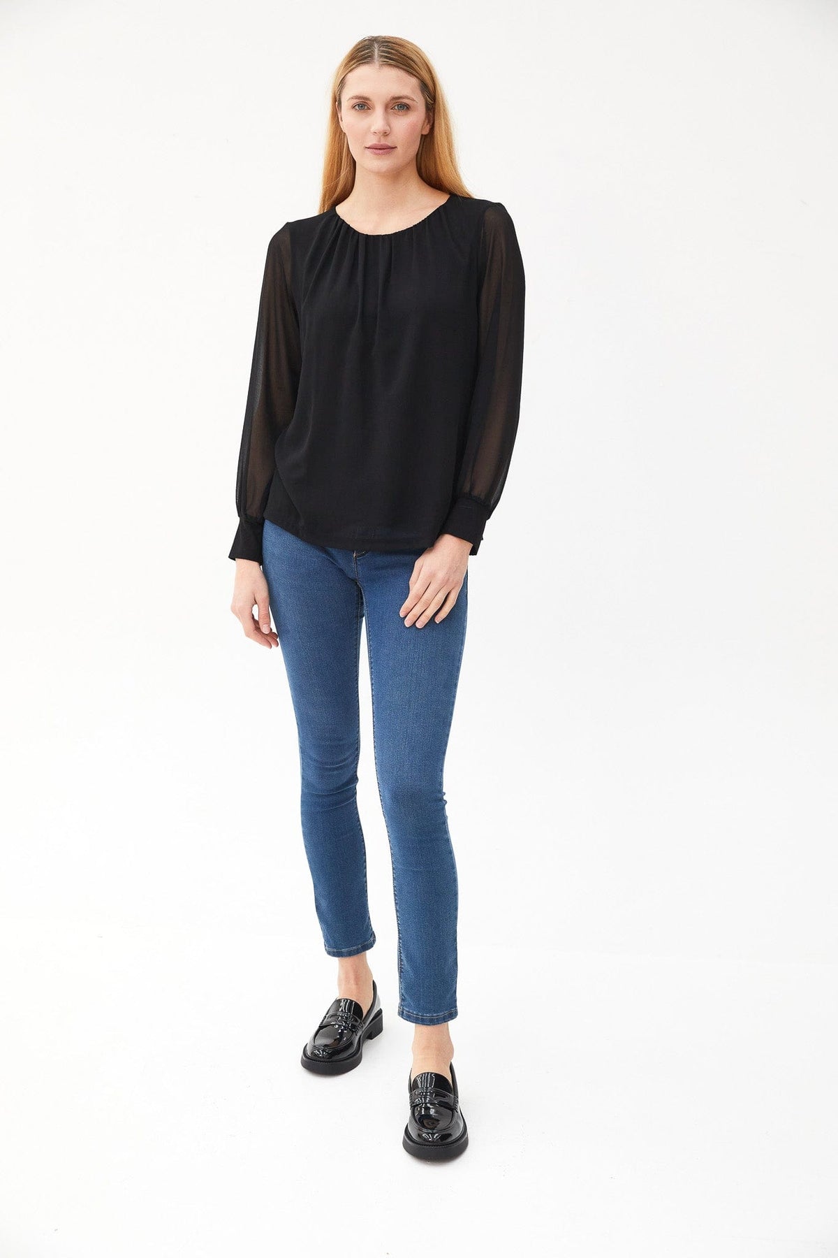 Kartner Mesh Balloon Sleeve Blouse