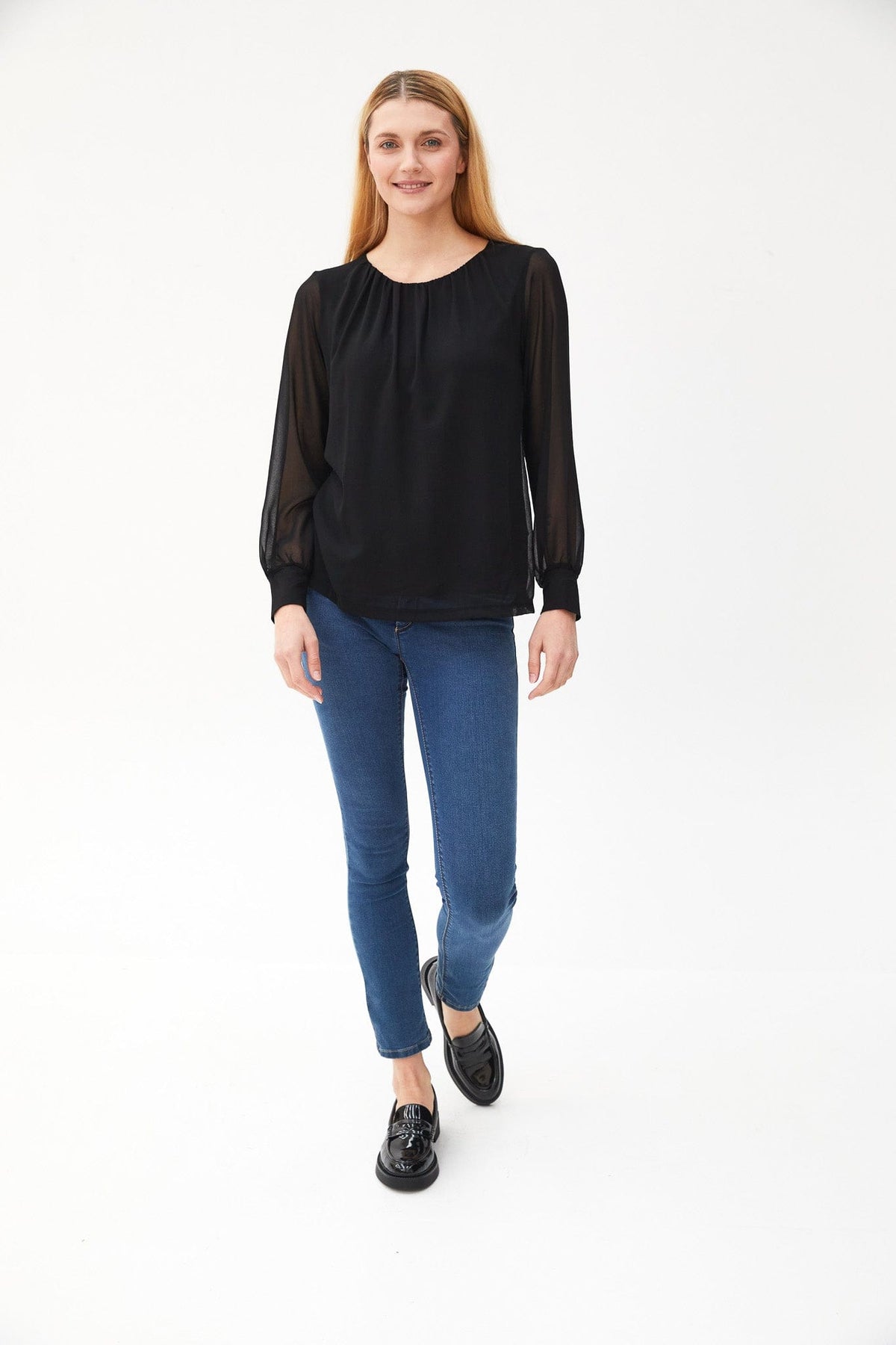 Kartner Mesh Balloon Sleeve Blouse