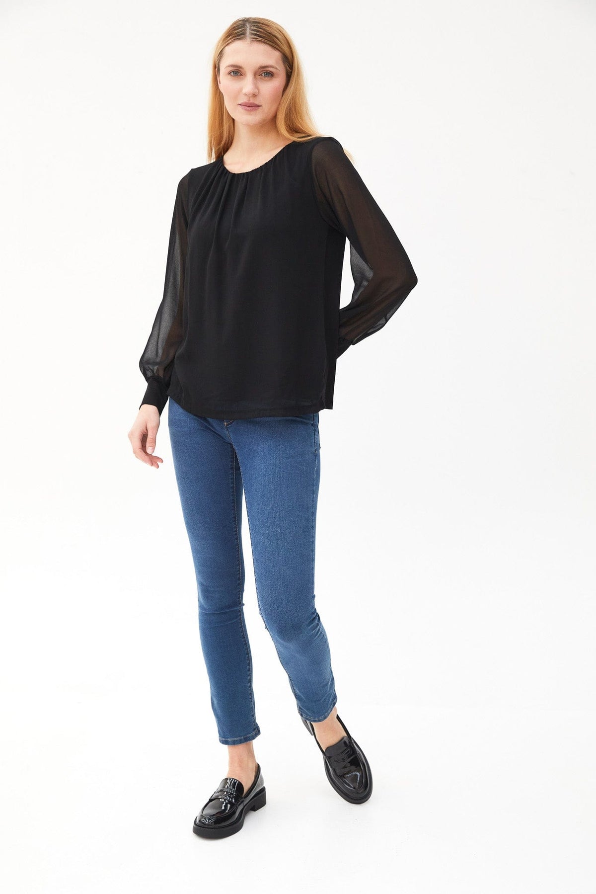 Kartner Mesh Balloon Sleeve Blouse