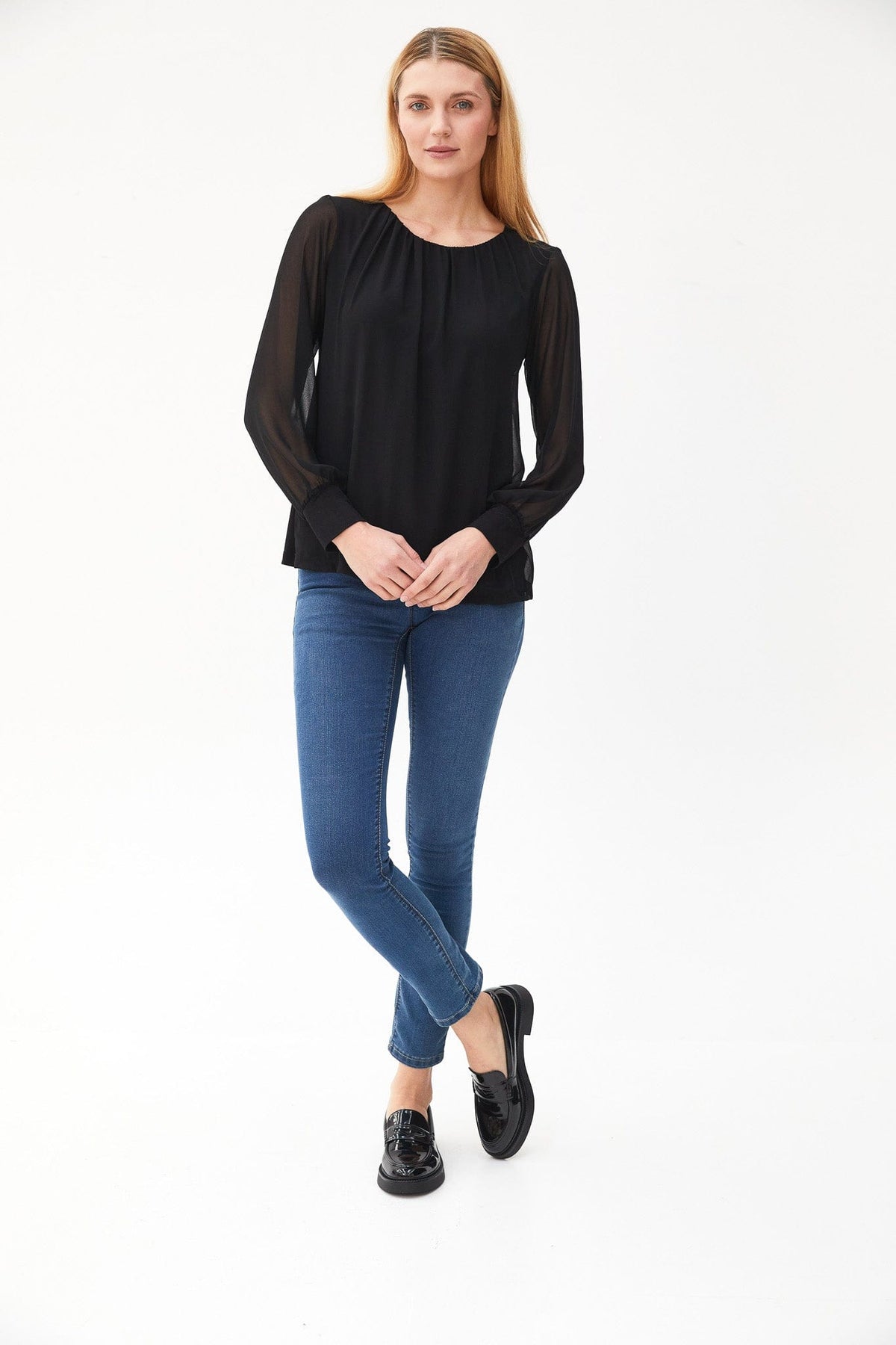 Kartner Mesh Balloon Sleeve Blouse