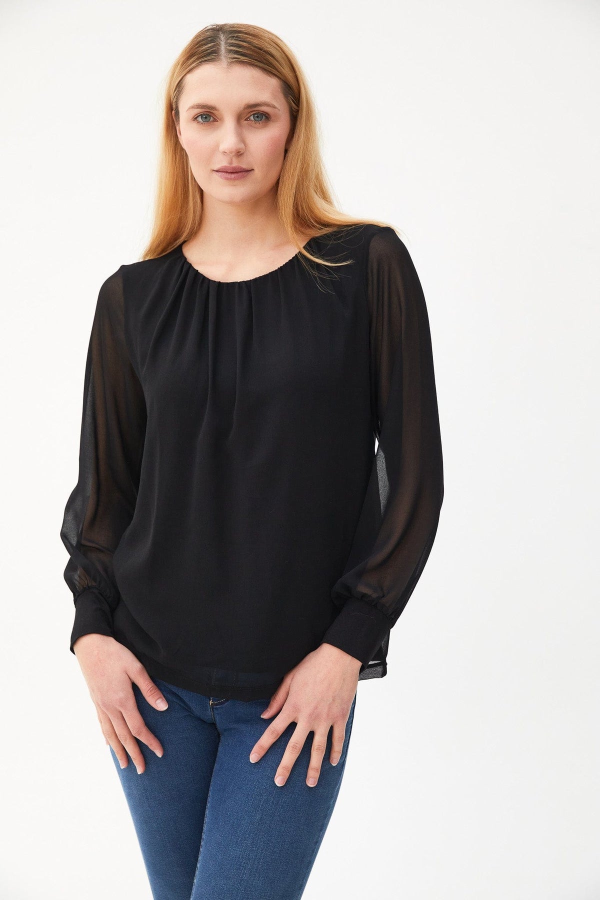 Kartner Mesh Balloon Sleeve Blouse