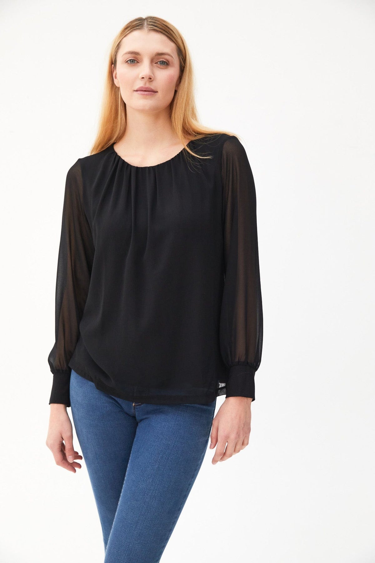Kartner Mesh Balloon Sleeve Blouse