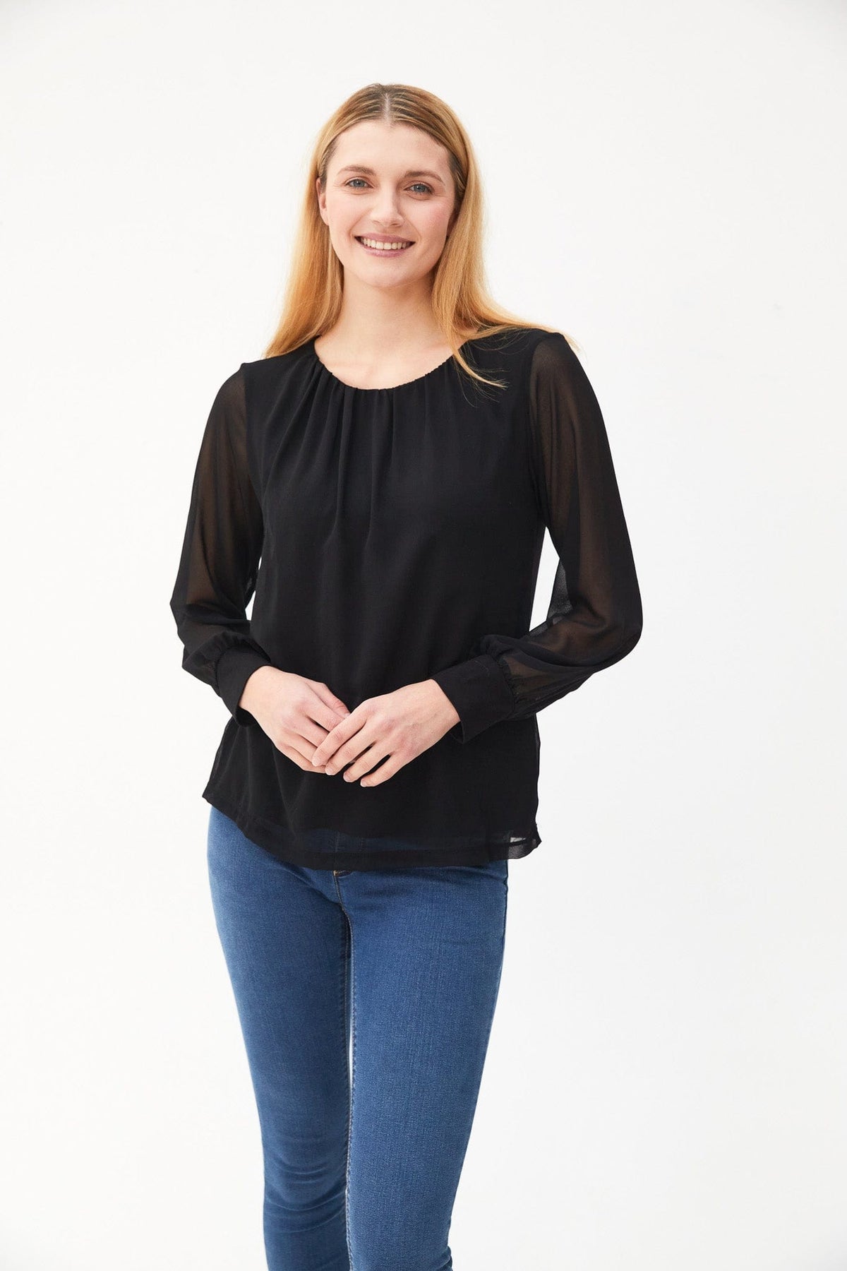 Kartner Mesh Balloon Sleeve Blouse