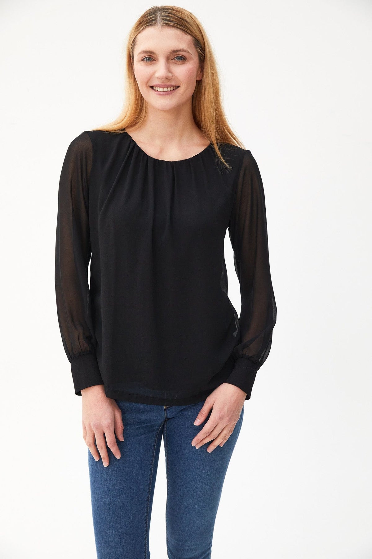Kartner Mesh Balloon Sleeve Blouse