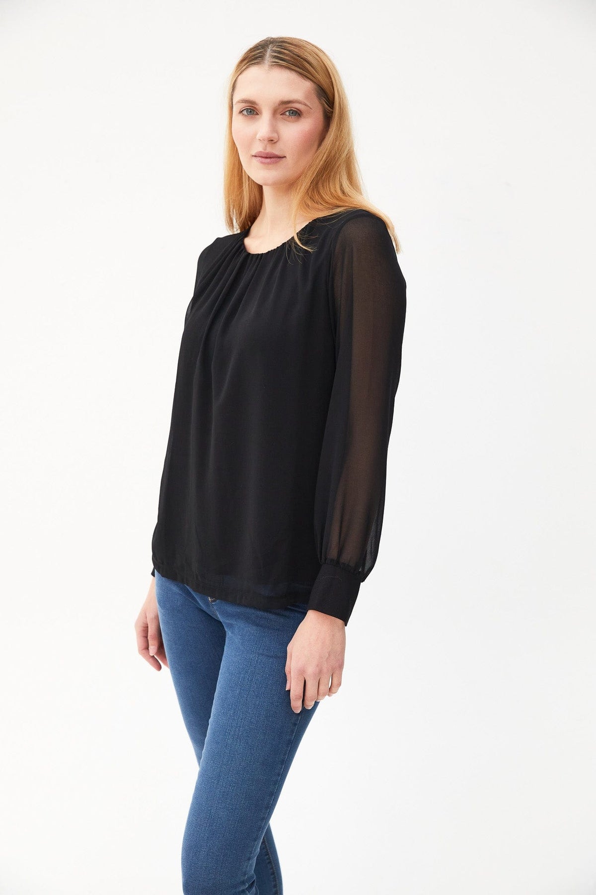 Kartner Mesh Balloon Sleeve Blouse