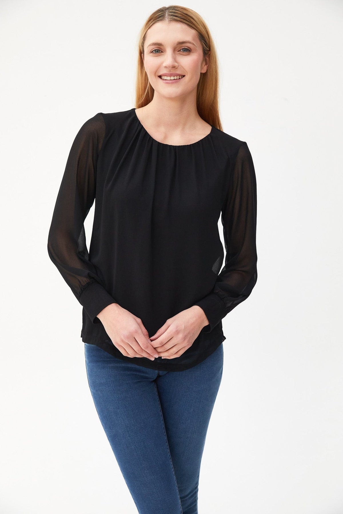 Kartner Mesh Balloon Sleeve Blouse