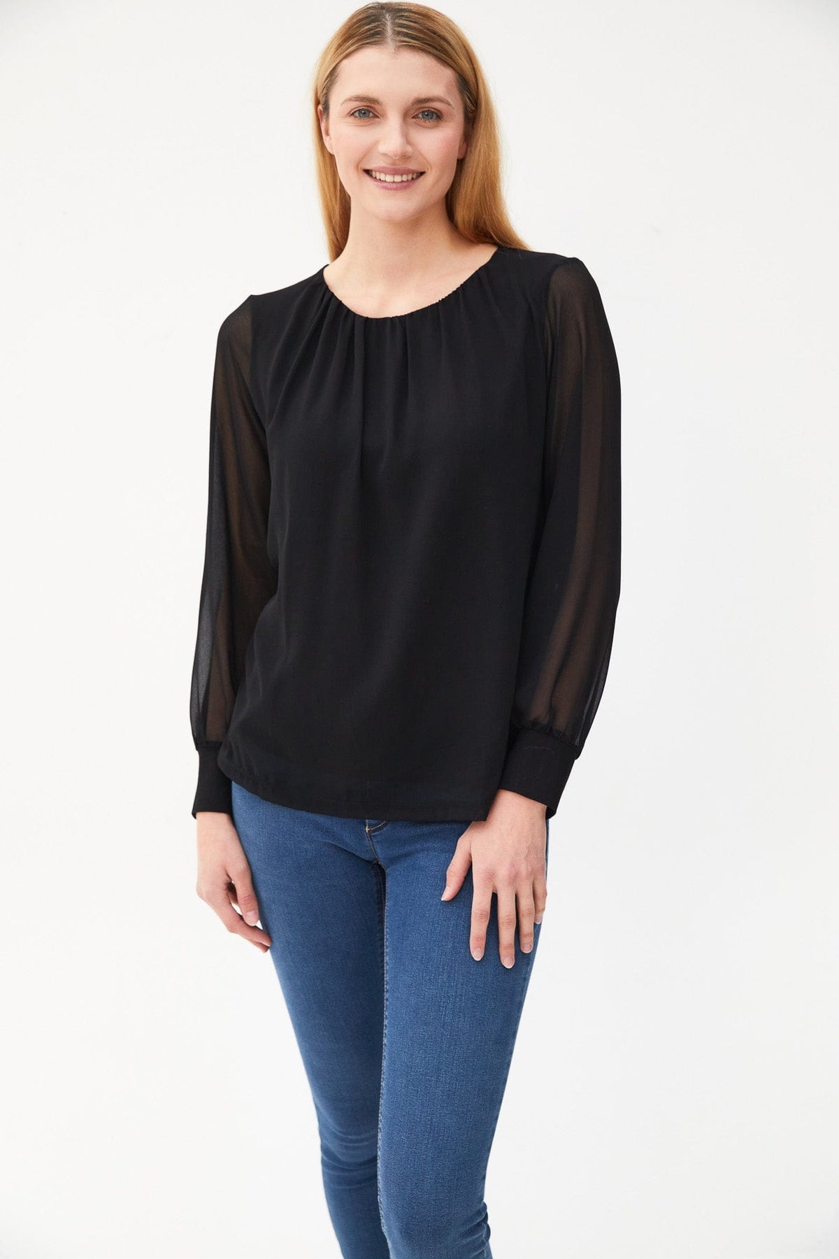Kartner Mesh Balloon Sleeve Blouse