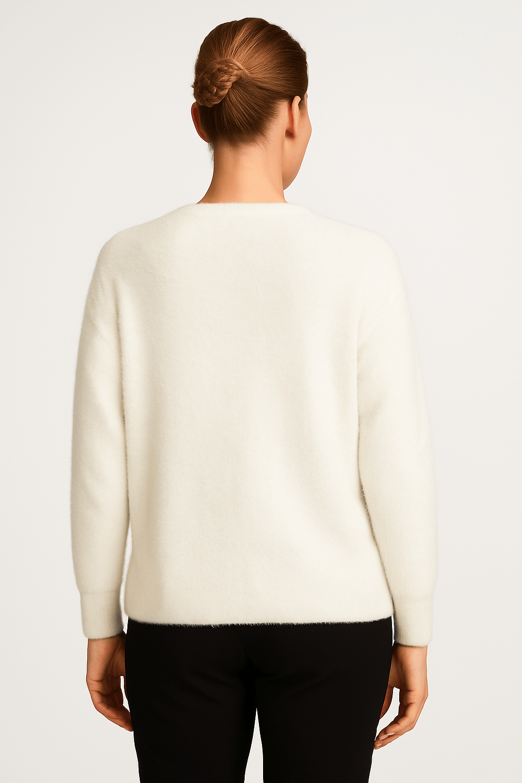 Barabara Lebek Round Neck Fuzzy Sweater