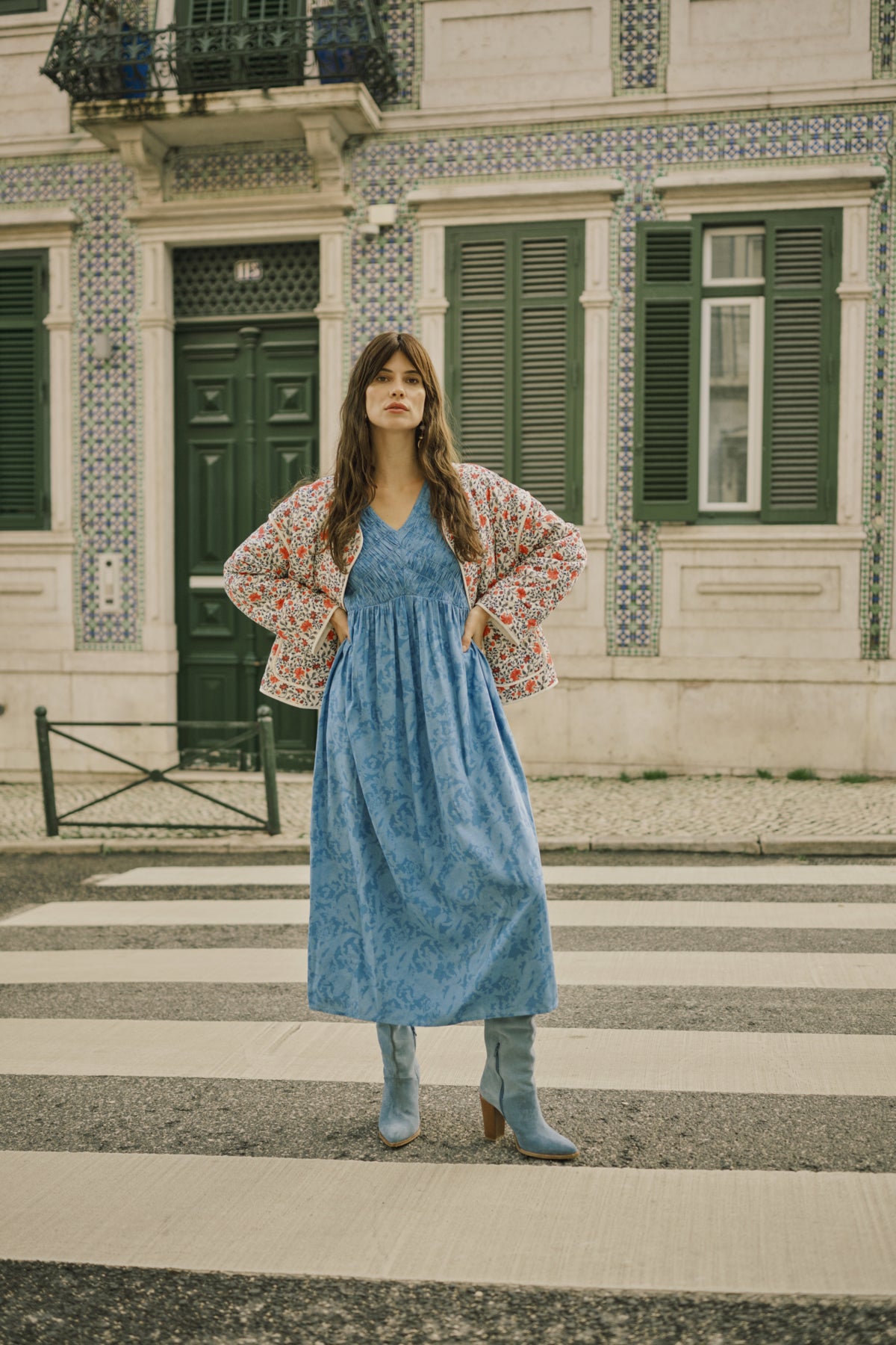 CREAM V-Neck Smock Dress