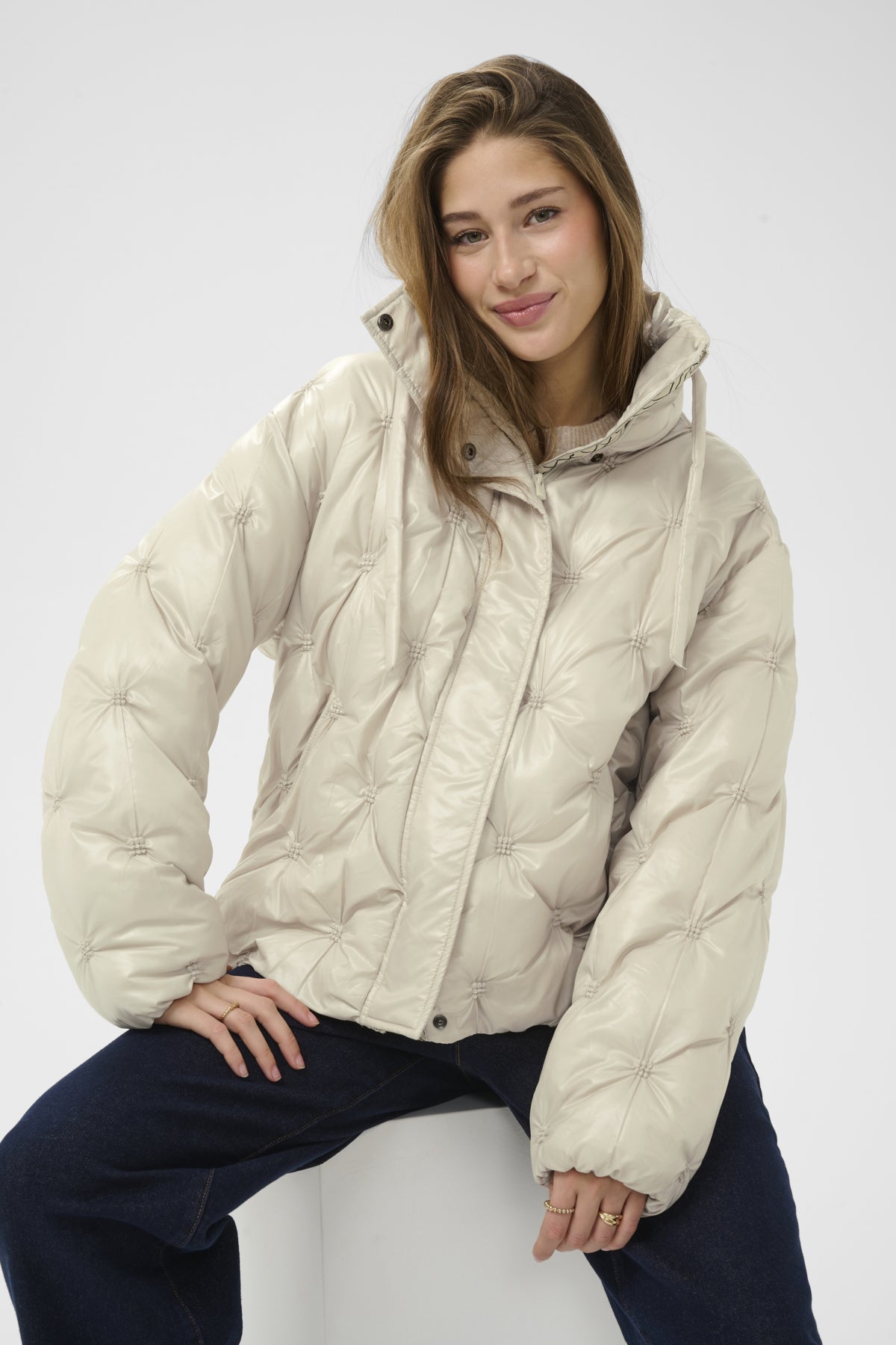 Cream Ruched Effect Jacket