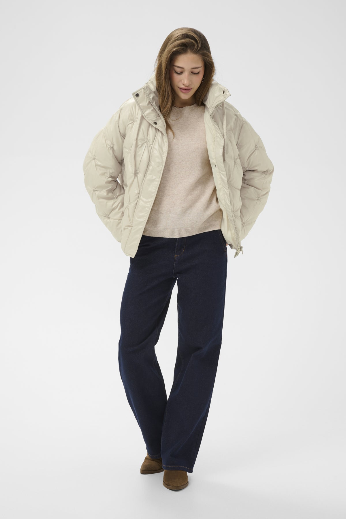 Cream Ruched Effect Jacket