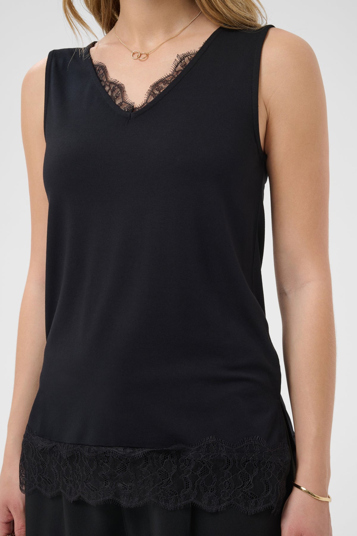 Cream Lace Trim Vest
