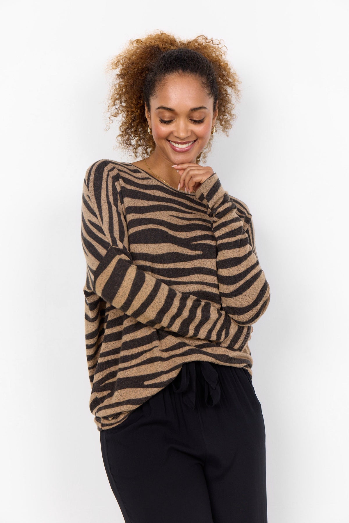 Soyaconcept Animal Print Long Sleeve Fleece Top