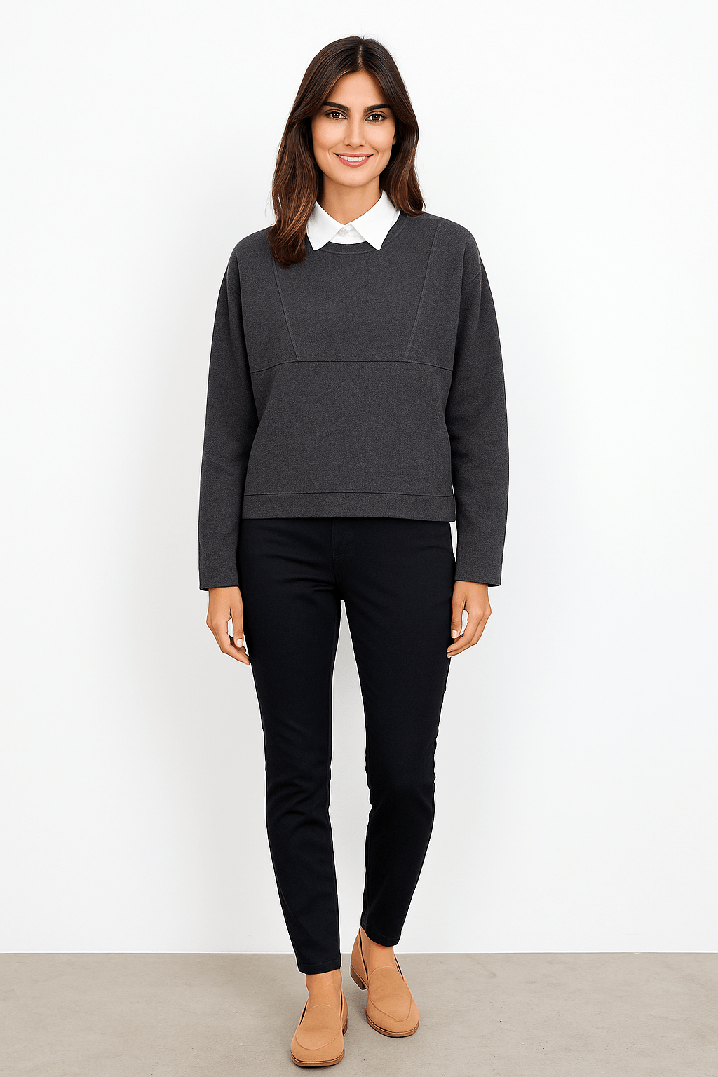Soyaconcept Shirt Collar Seamed Fleece Sweater