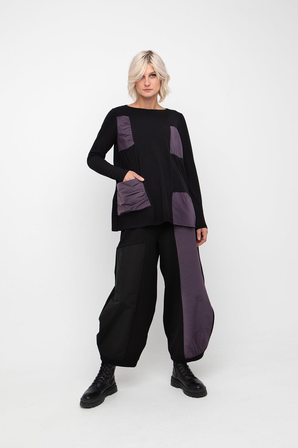 OZAI N KU Mixed Fabric Patch Trousers