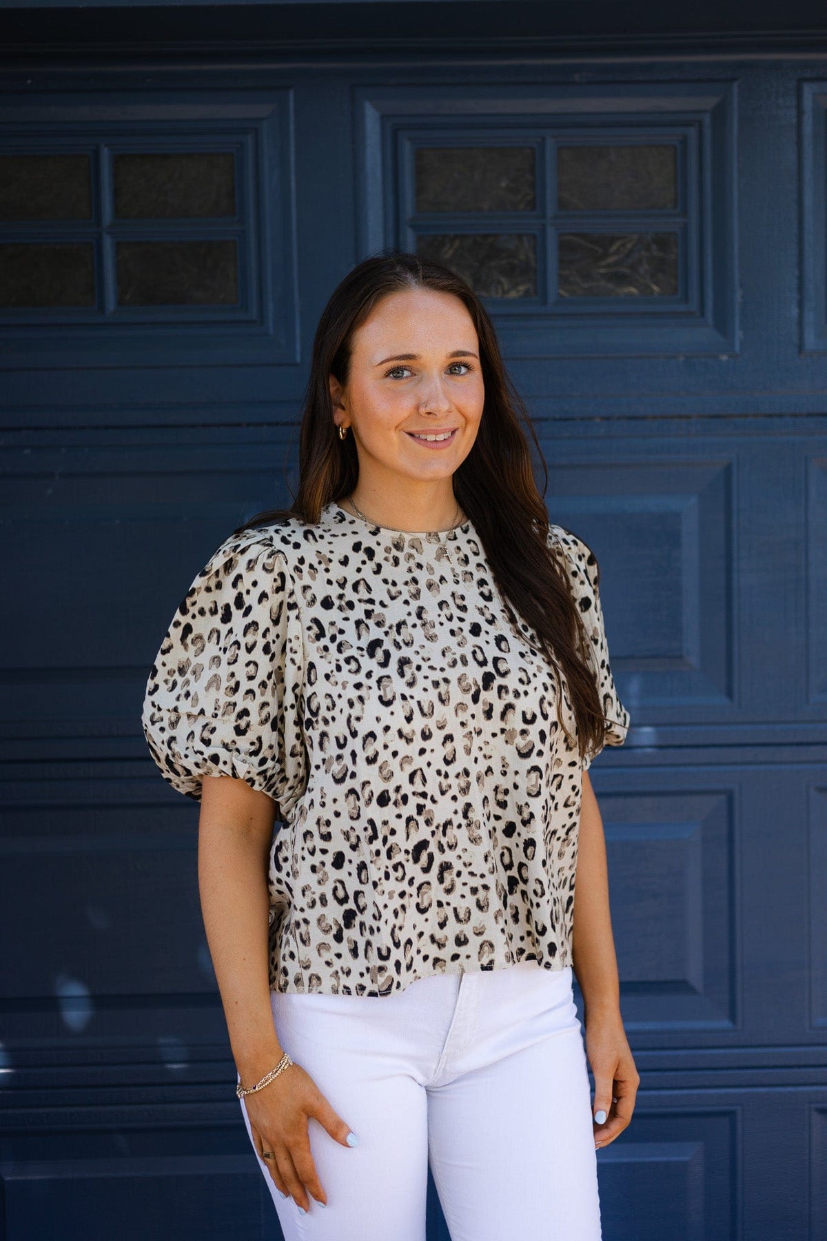 MSCH Animal Print Puff Sleeve Blouse