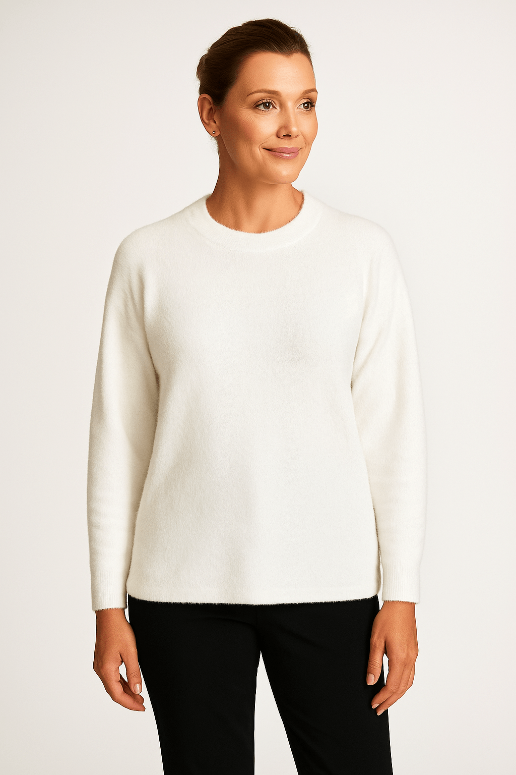 Barabara Lebek Round Neck Fuzzy Sweater