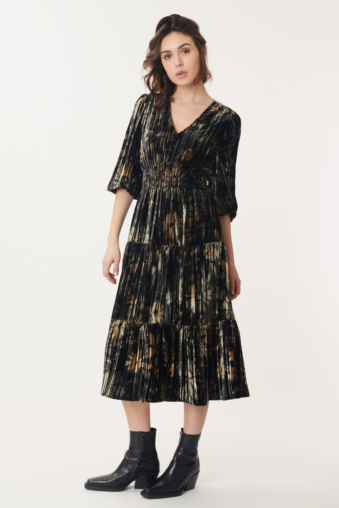 Derhy Crushed Velvet Ruched Dress