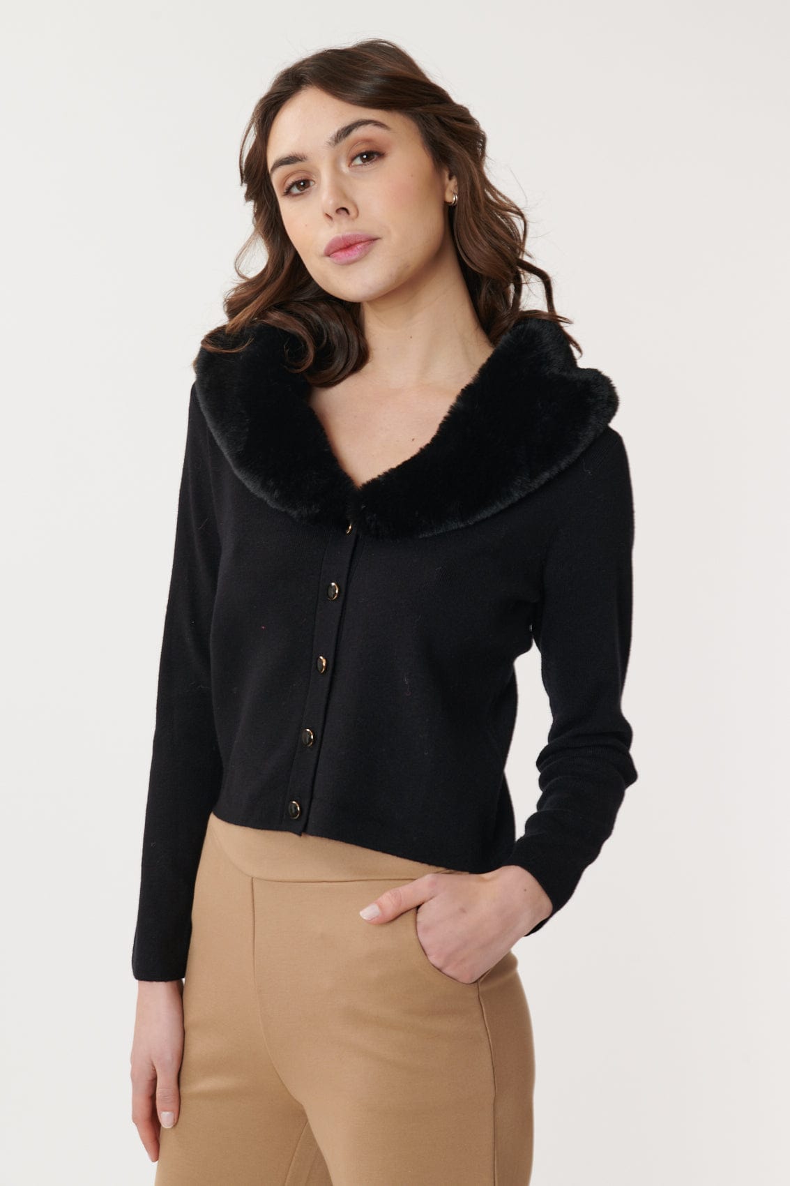 Faux fur hooded cardigan sale