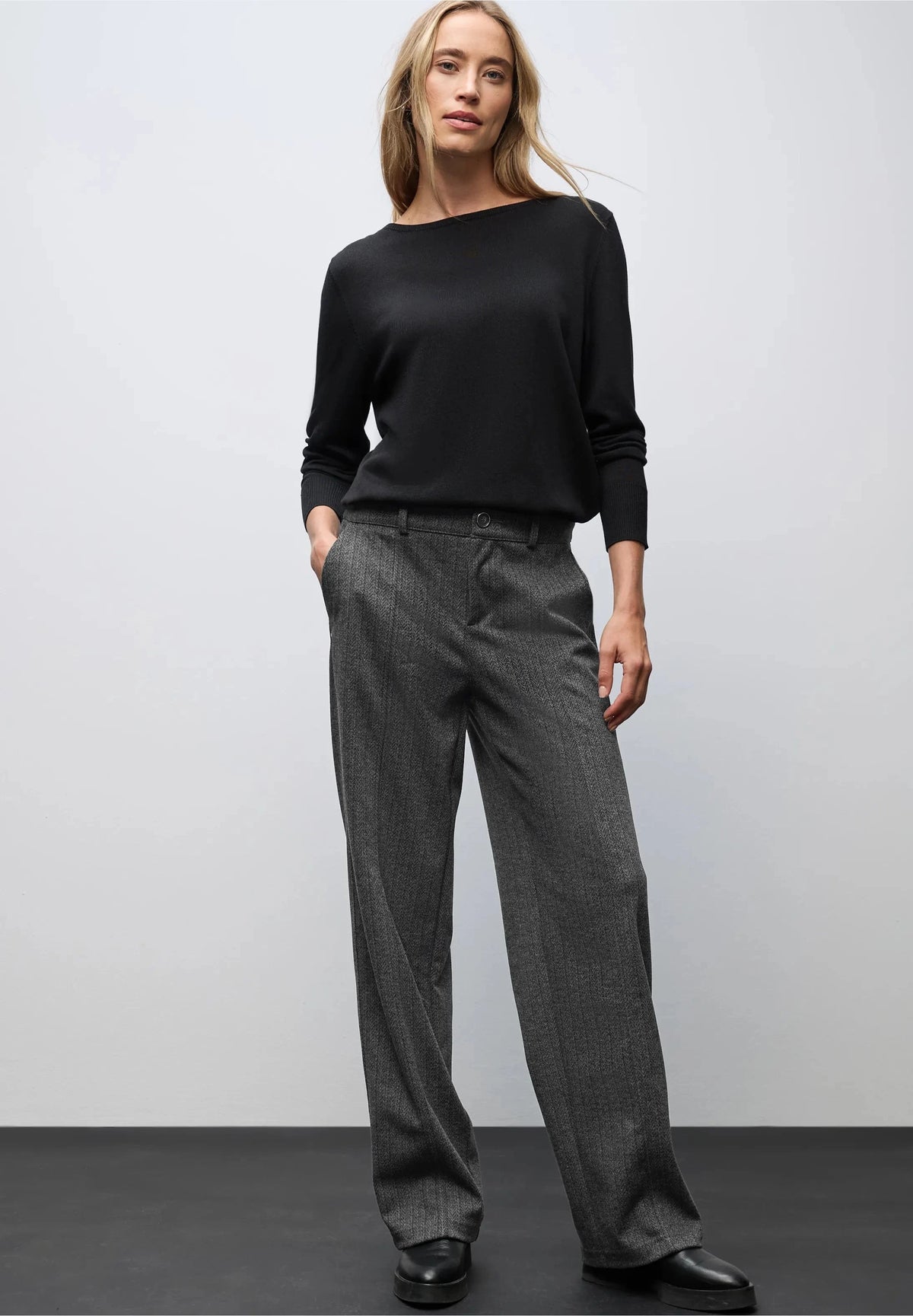 Street One Herringbone High Waisted Elasticated Trouser