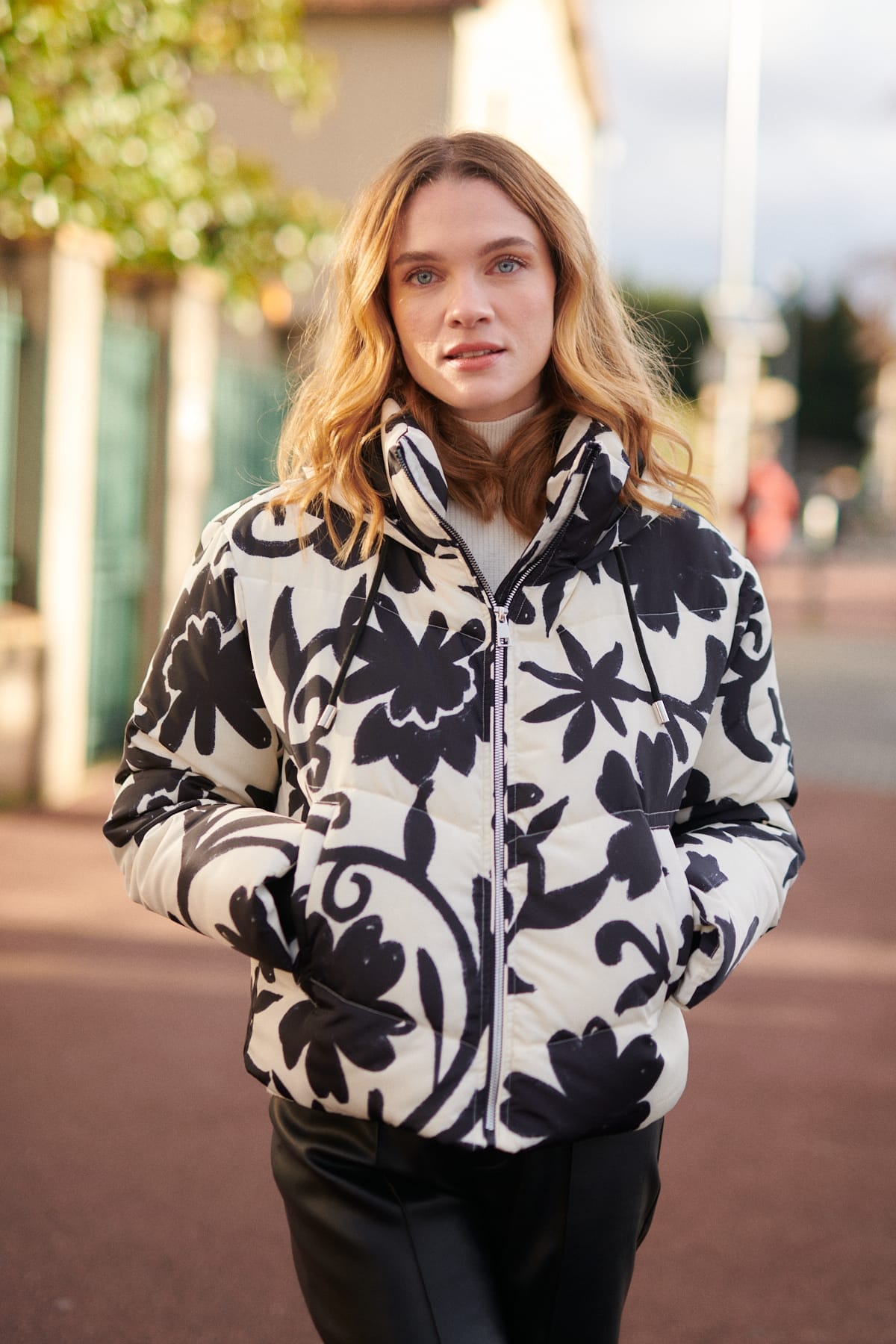 Floral print puffer outlet jacket