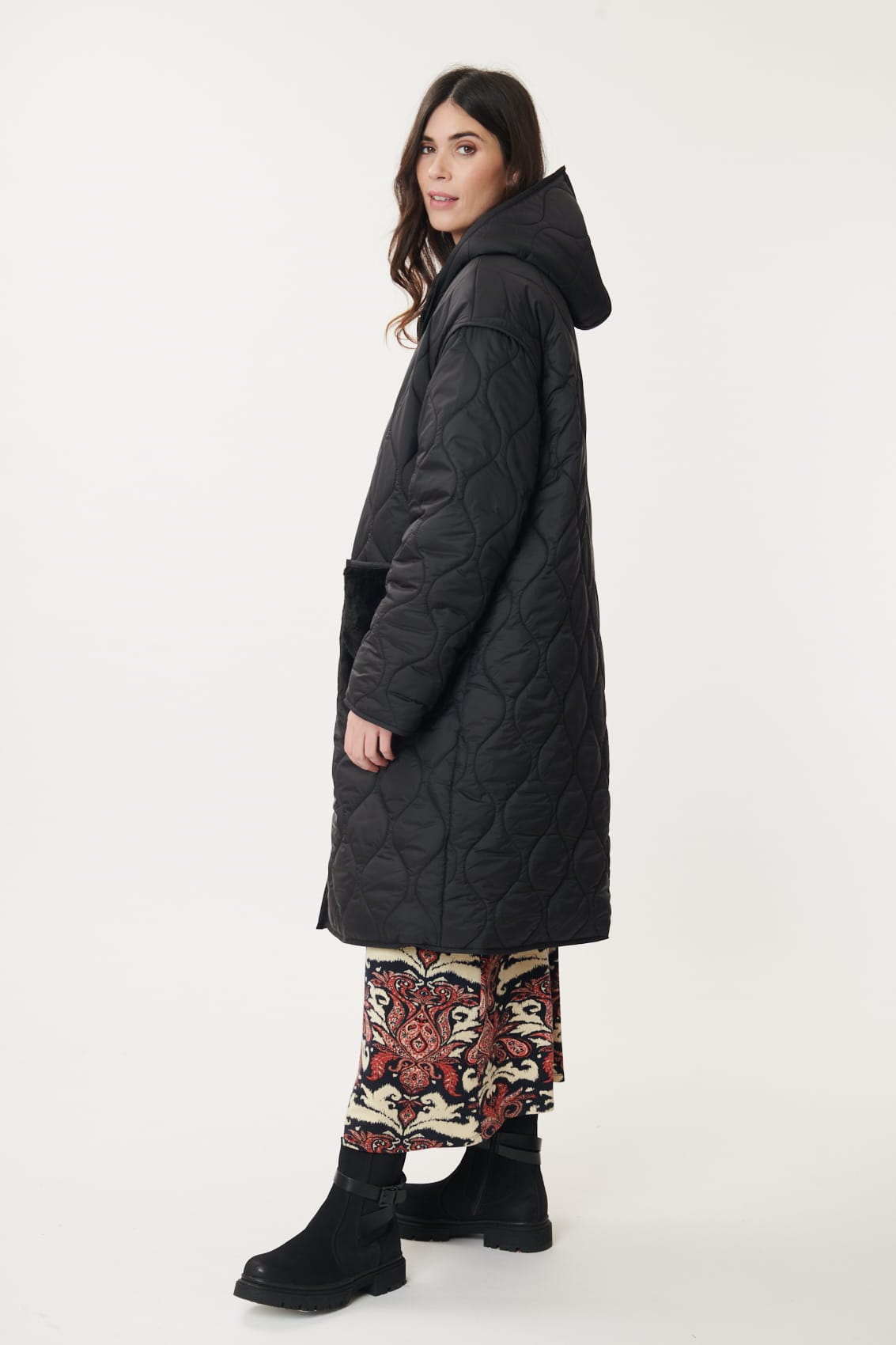 Derhy Reversible Quilted Faux Fur Coat