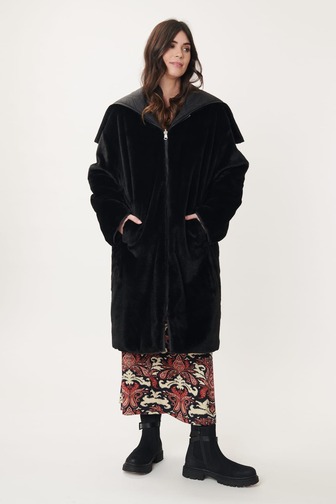 Derhy Reversible Quilted Faux Fur Coat