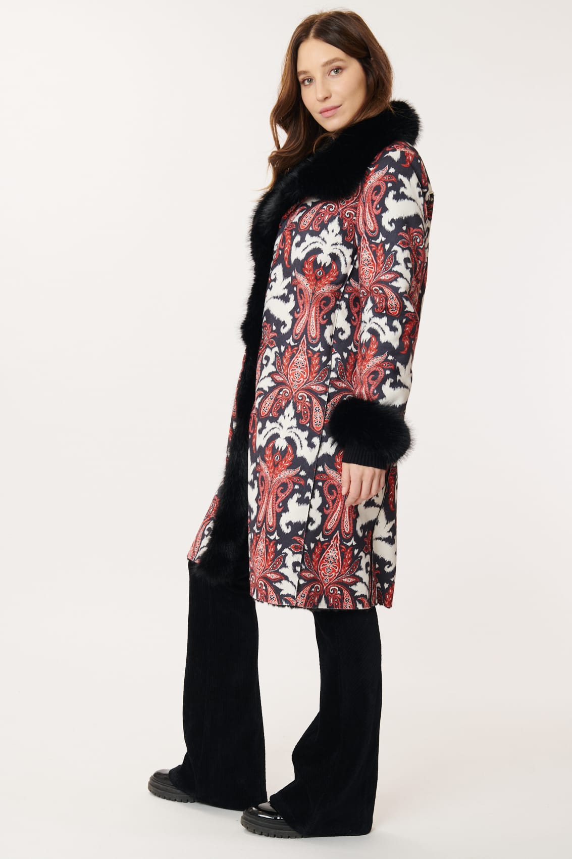 Derhy Paisley Faux Fur Coat