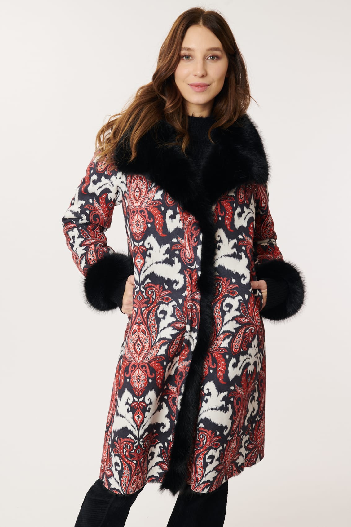 Derhy Paisley Faux Fur Coat