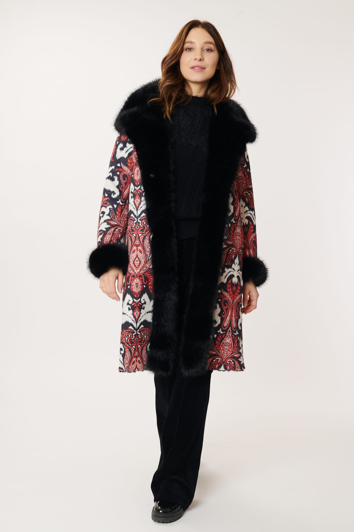 Derhy Paisley Faux Fur Coat