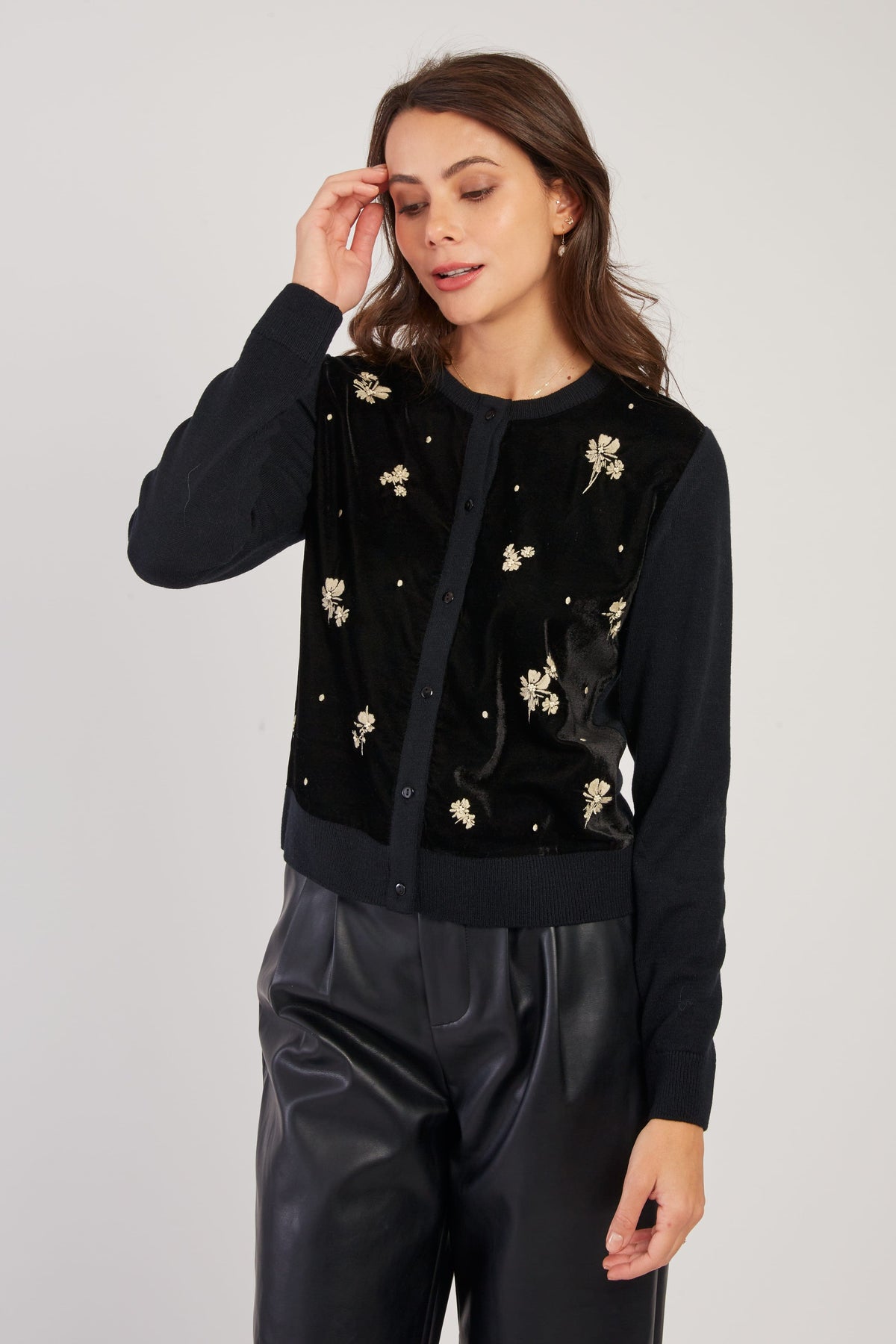 Derhy Floral Velvet Cardigan