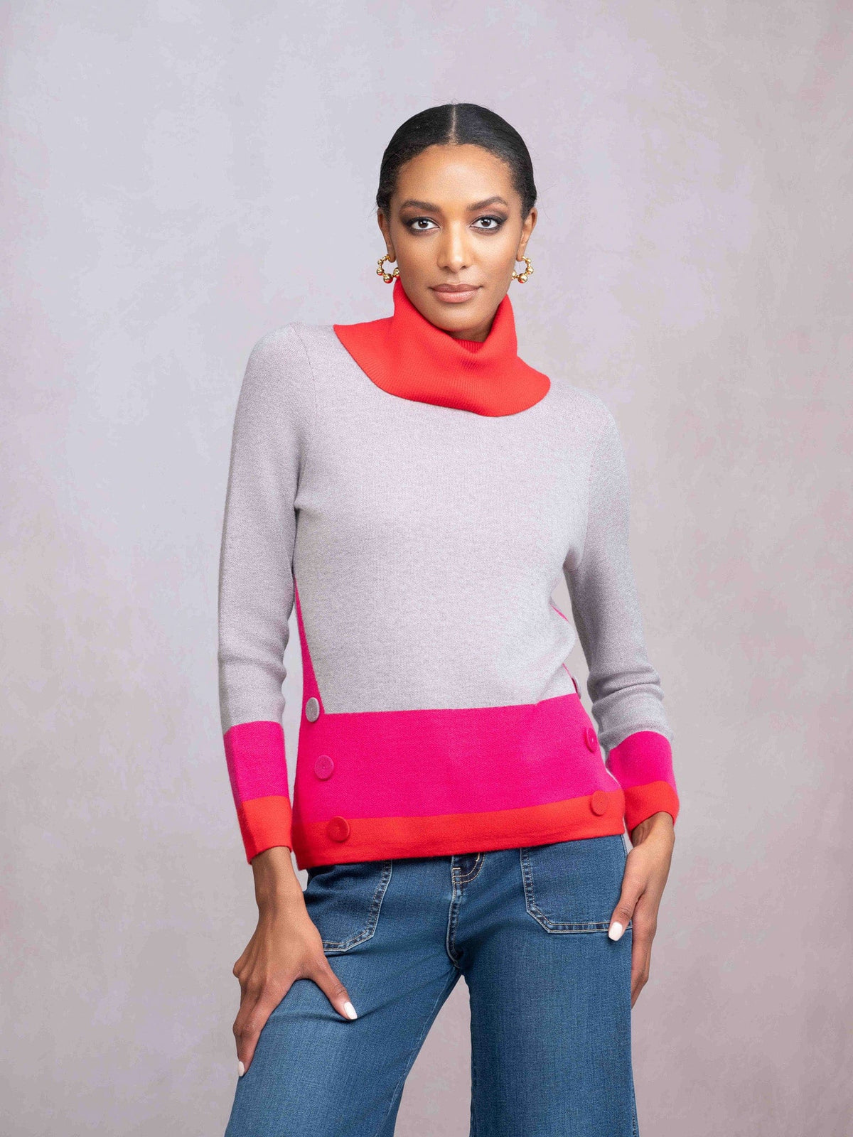 Alison Sheri Contrast Block Knit