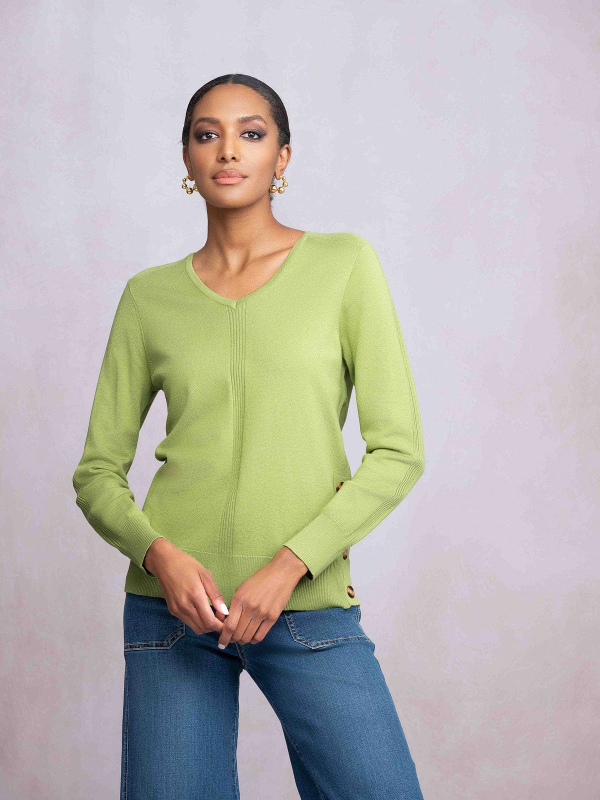 Alison Sheri Button Side V-Neck Knit