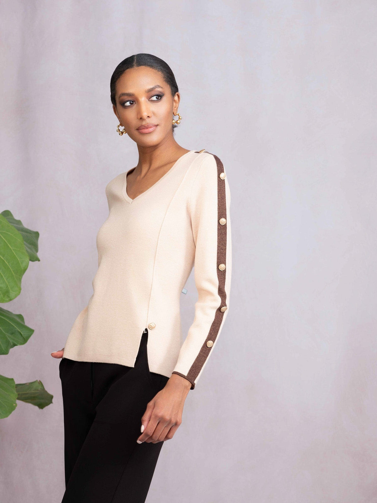 Alison Sheri V-Neck Contrast Knit