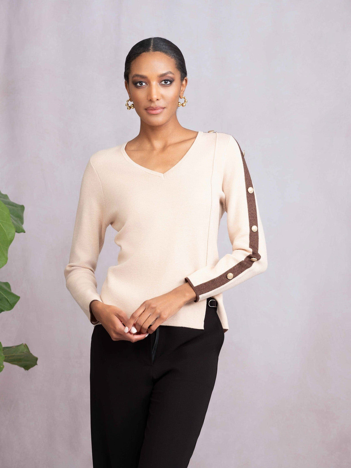 Alison Sheri V-Neck Contrast Knit