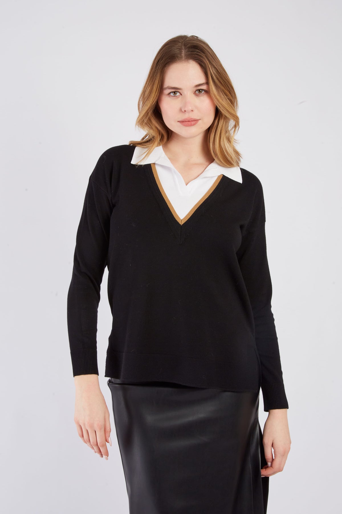 Derhy Double V-neck Knit Top