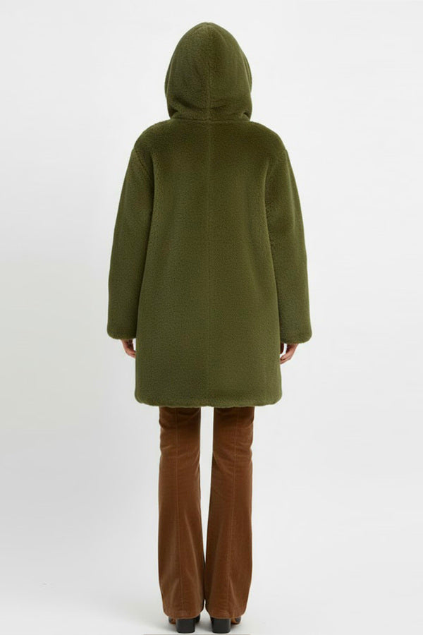 Derhy Hooded Faux Fur Coat