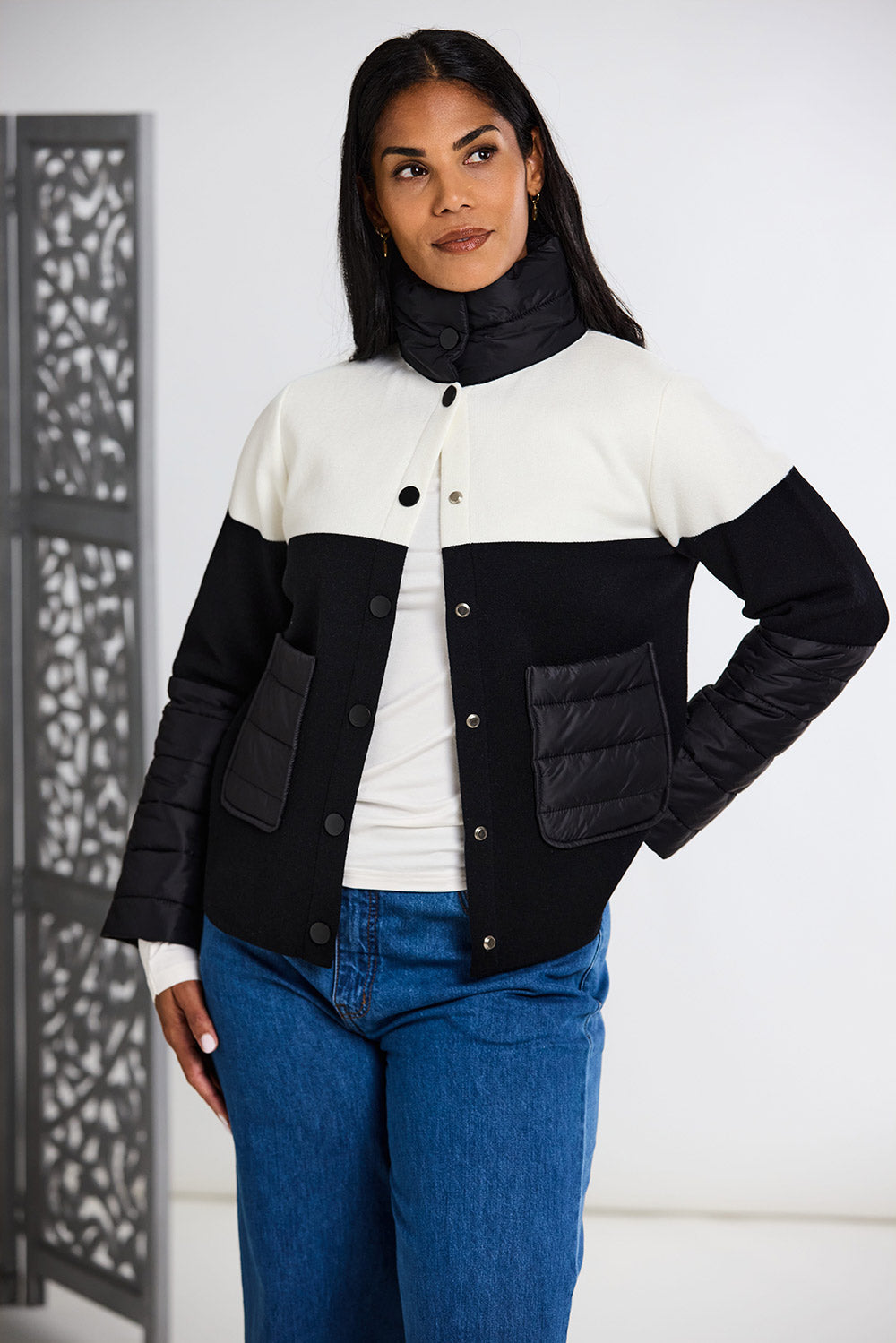 Peruzzi Two Tone Jacket With Quilted Pockets
