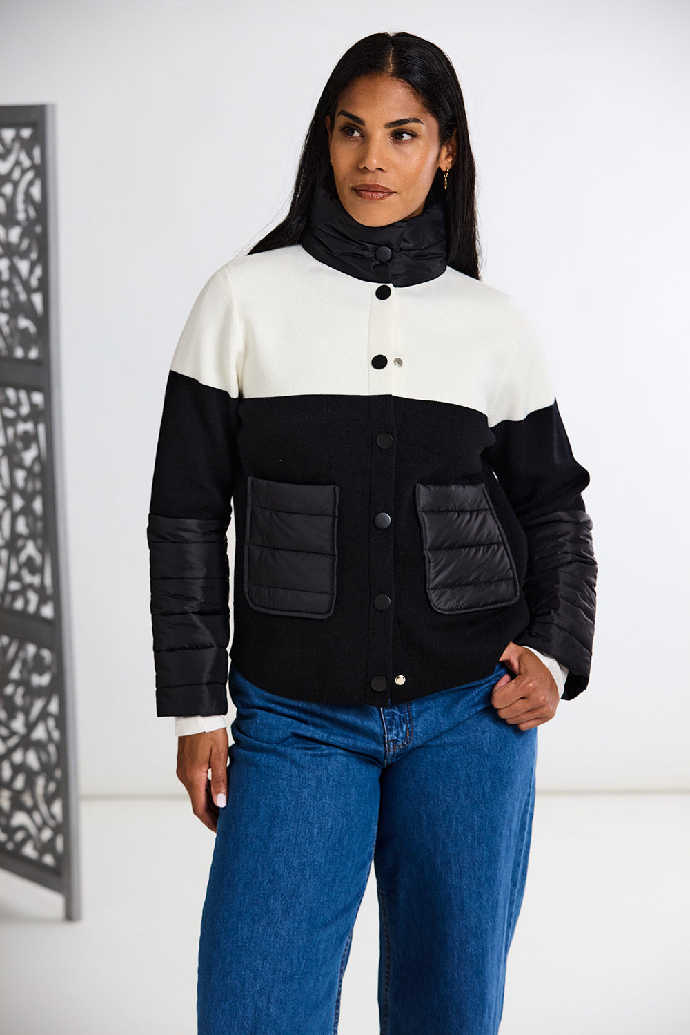 Peruzzi Two Tone Jacket With Quilted Pockets