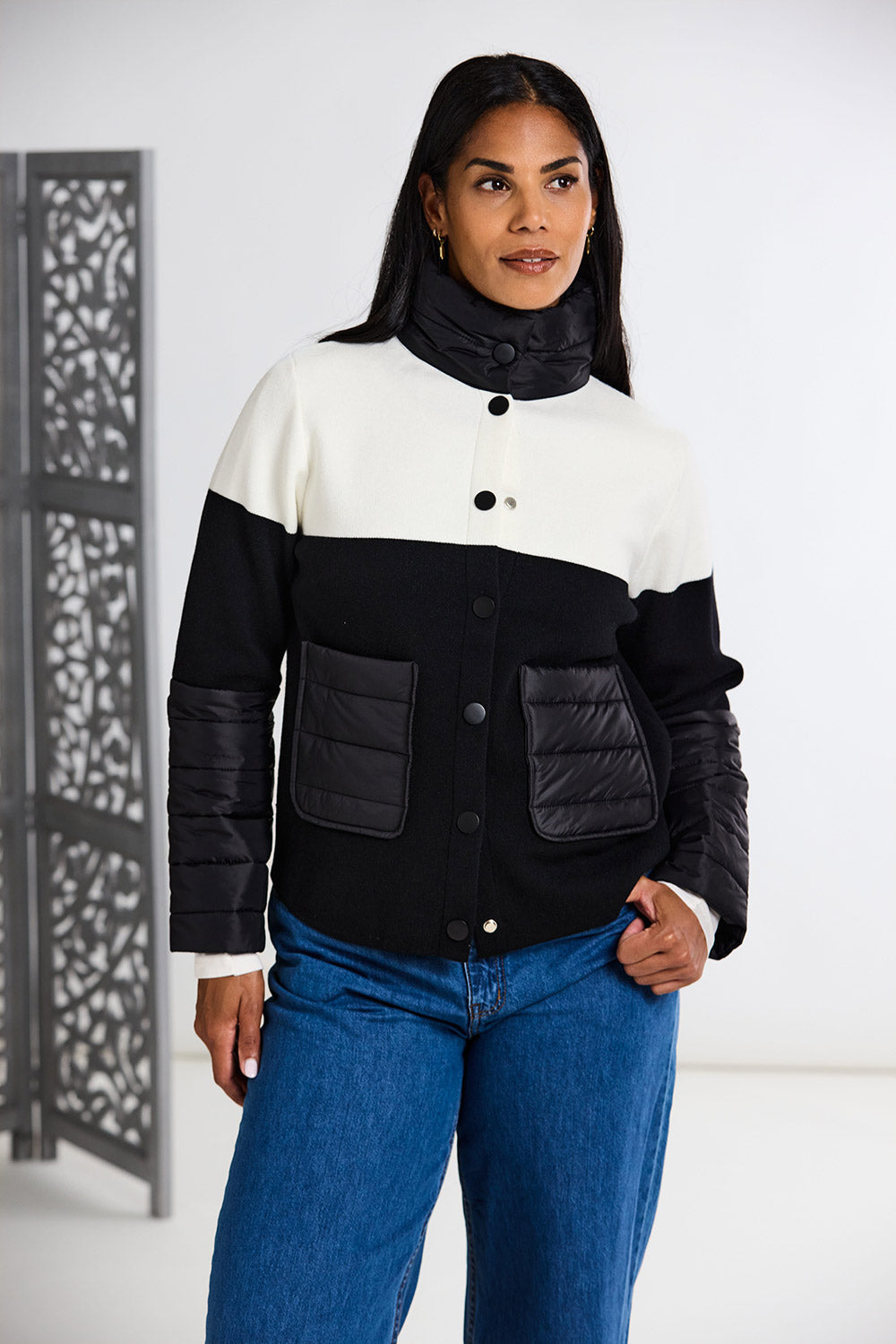 Peruzzi Two Tone Jacket With Quilted Pockets