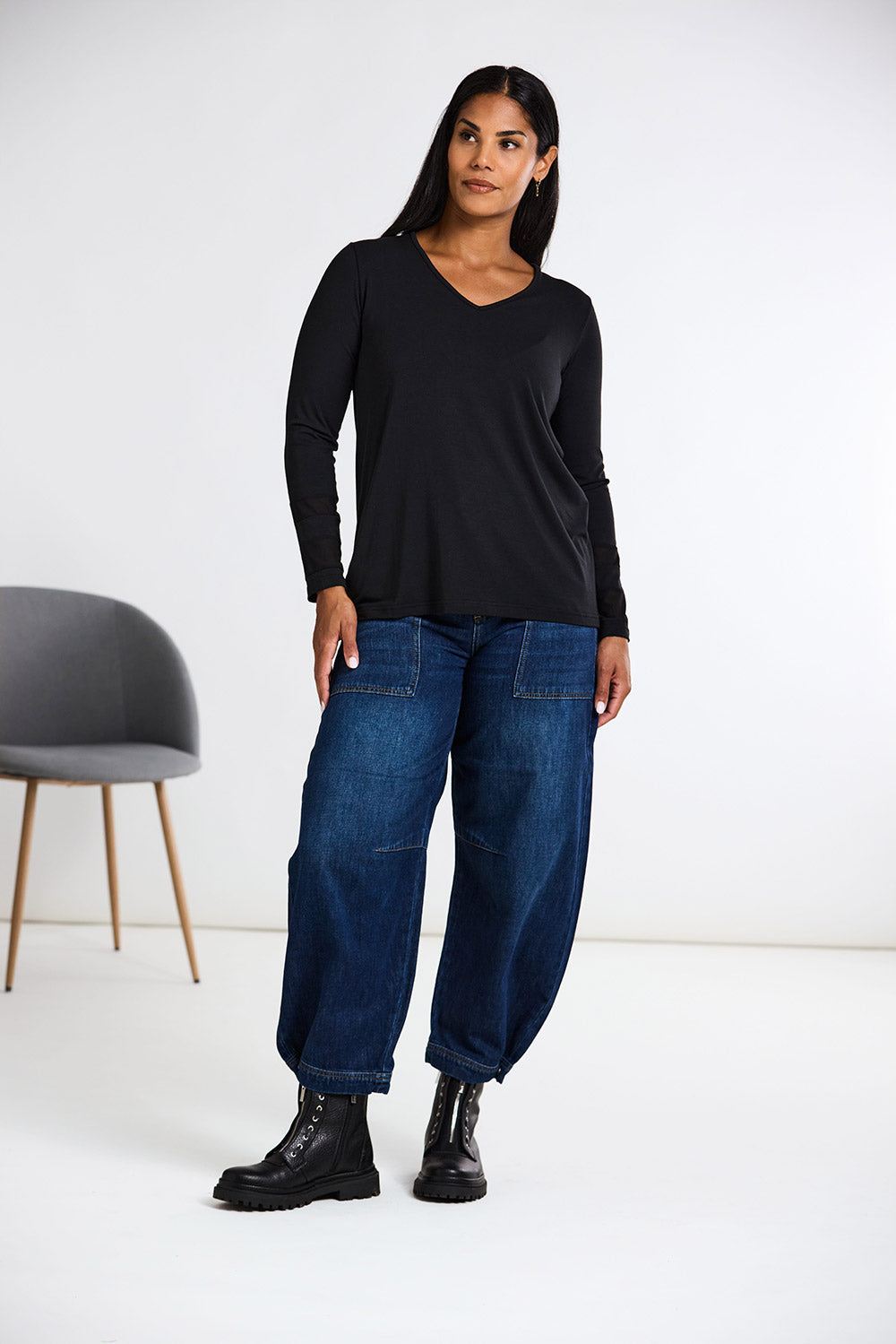Peruzzi Banded Mesh Sleeve Top