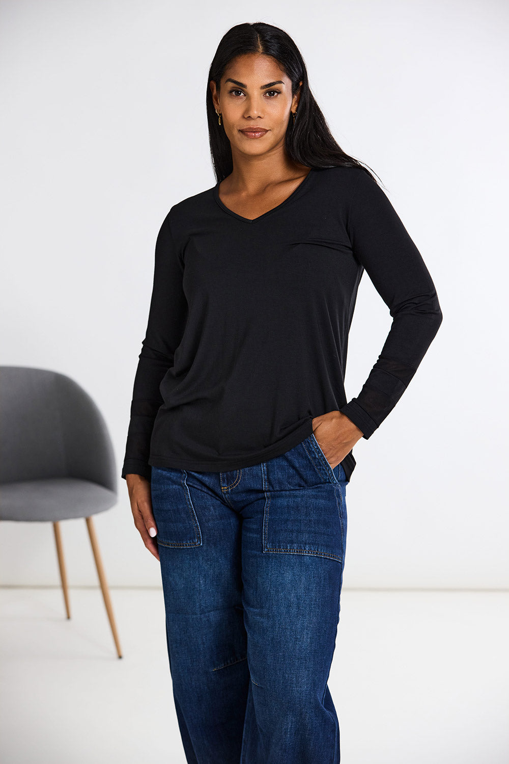 Peruzzi Banded Mesh Sleeve Top