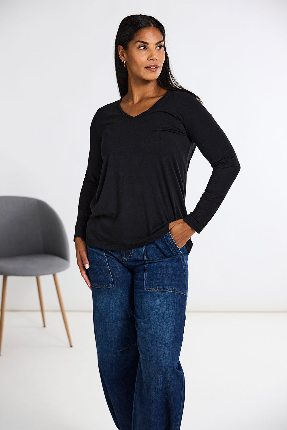 Peruzzi Banded Mesh Sleeve Top