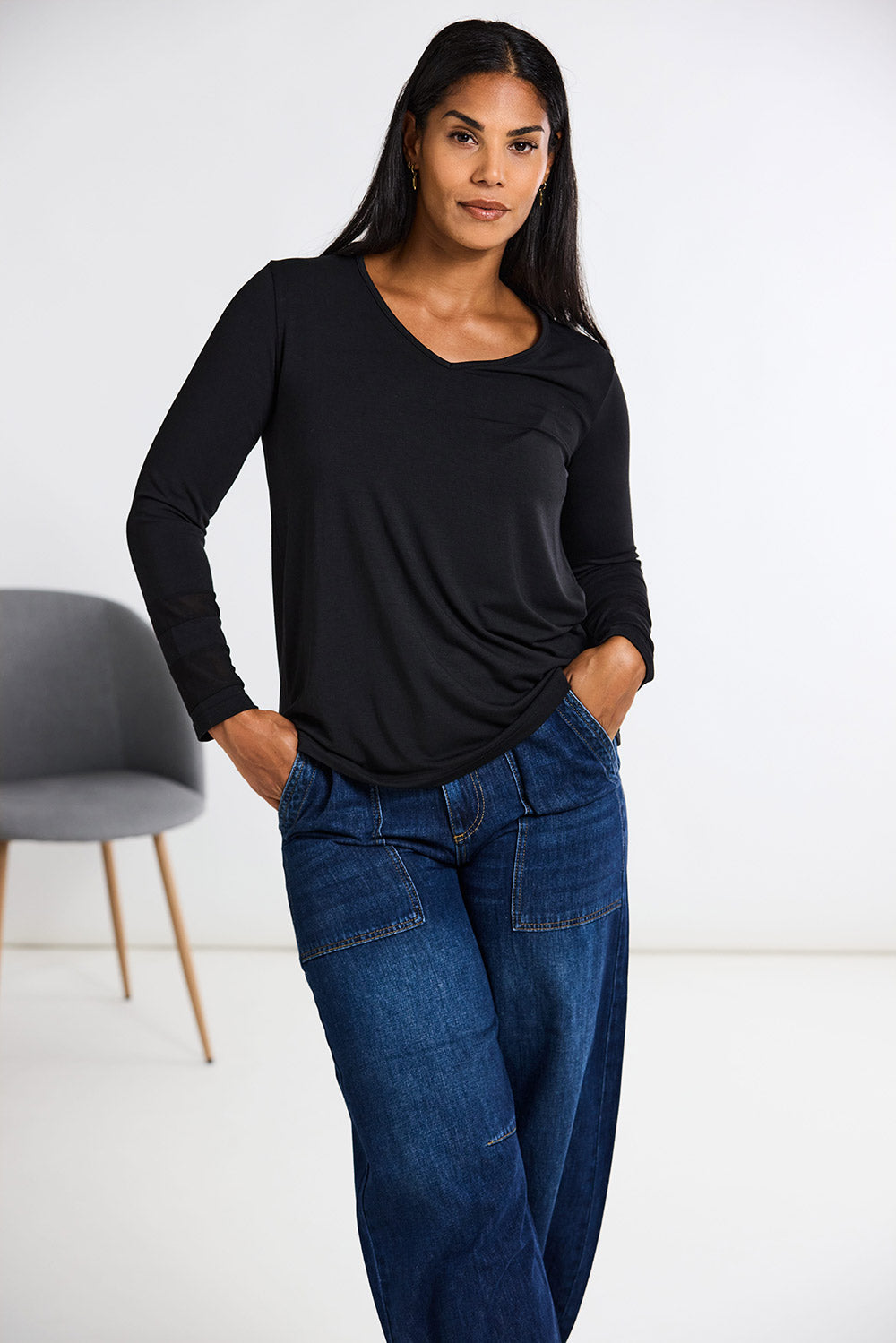 Peruzzi Banded Mesh Sleeve Top