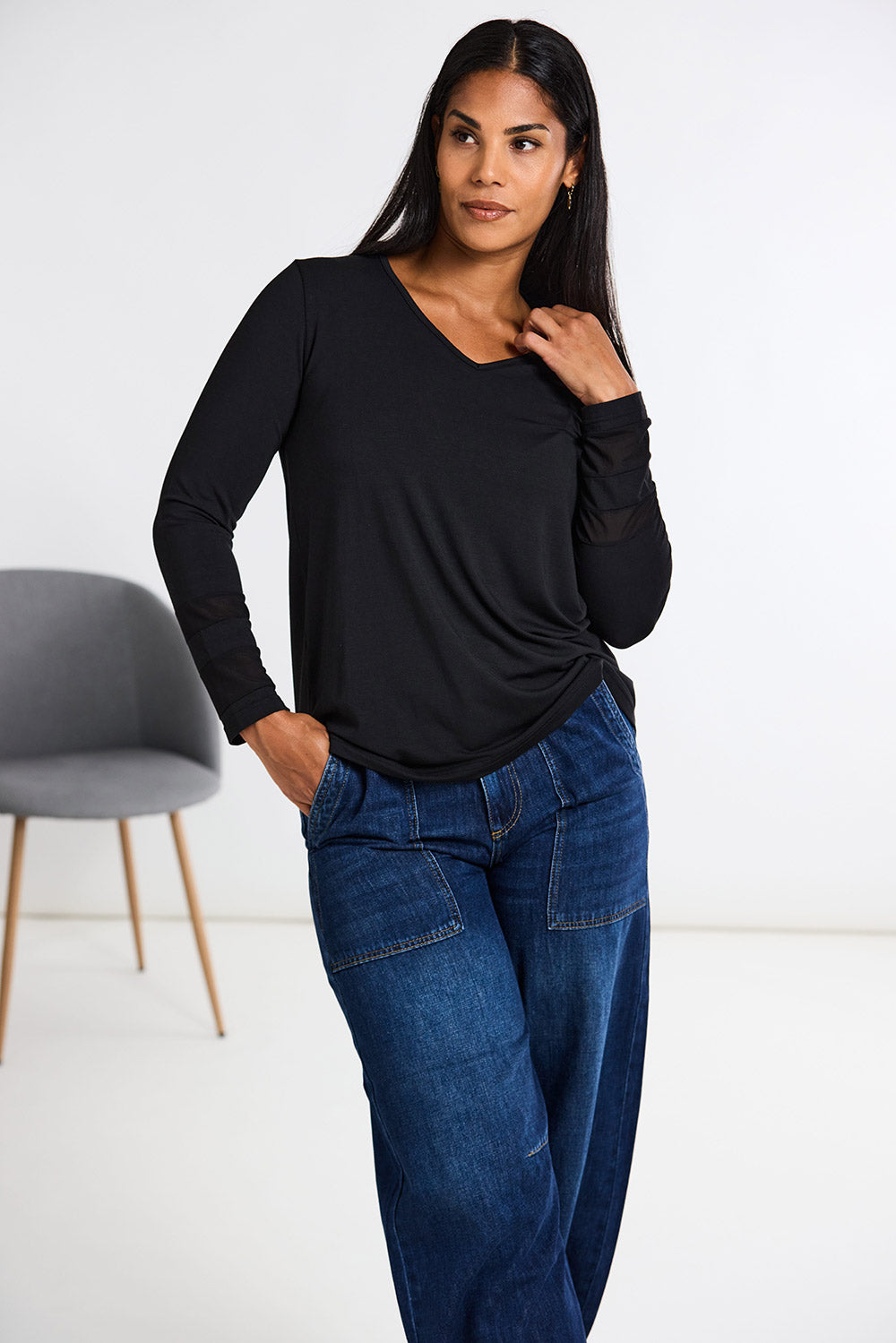 Peruzzi Banded Mesh Sleeve Top