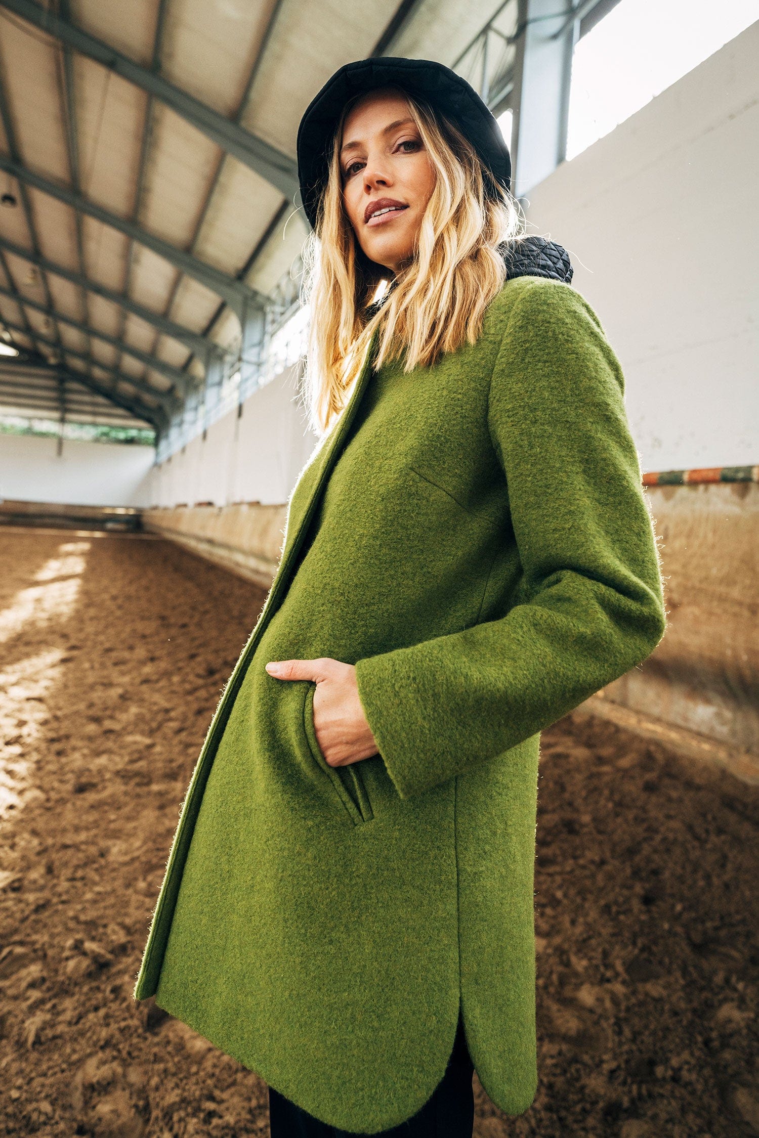 Green boiled outlet wool coat