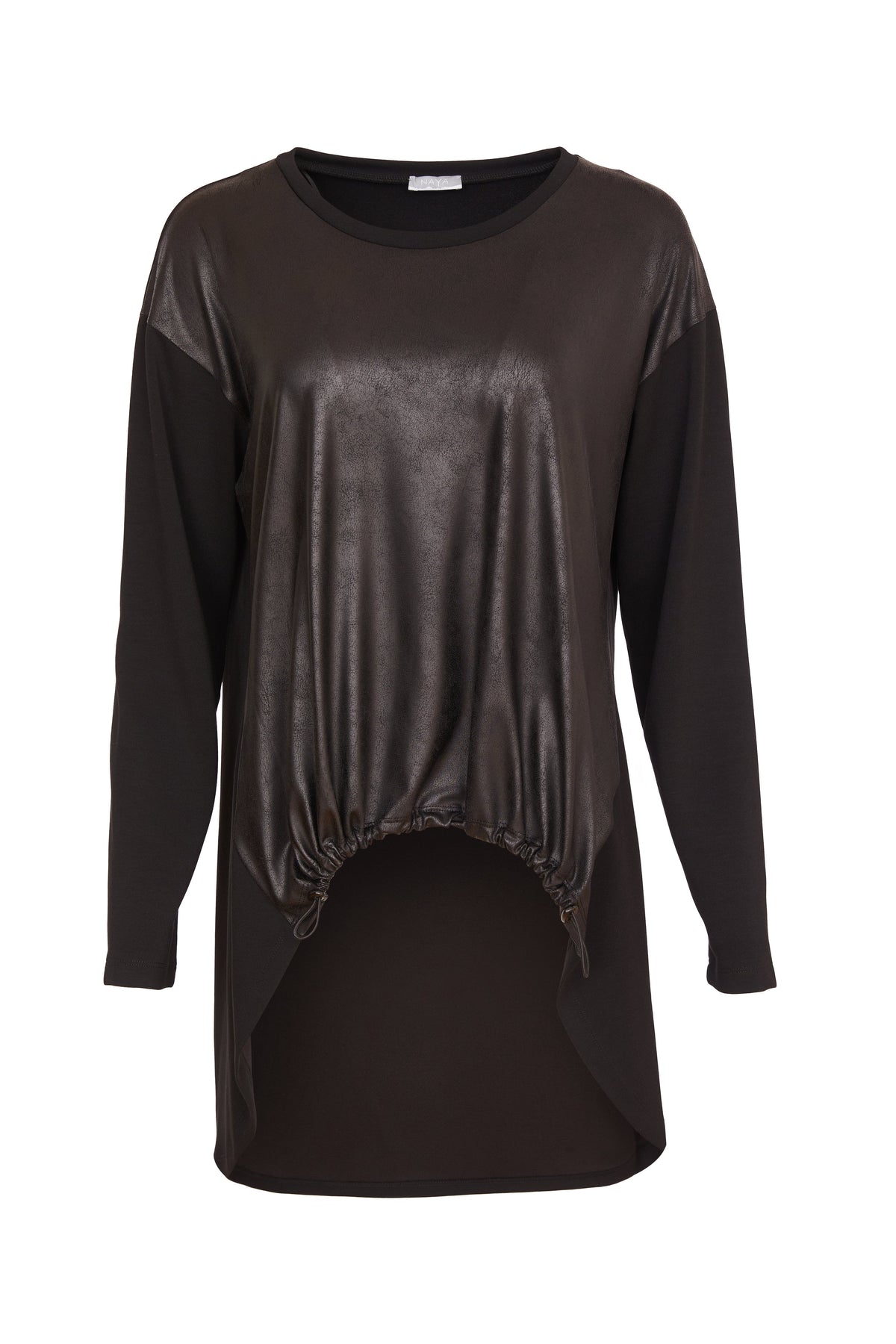 NAYA Ruched Dipped Hem Pleather Top