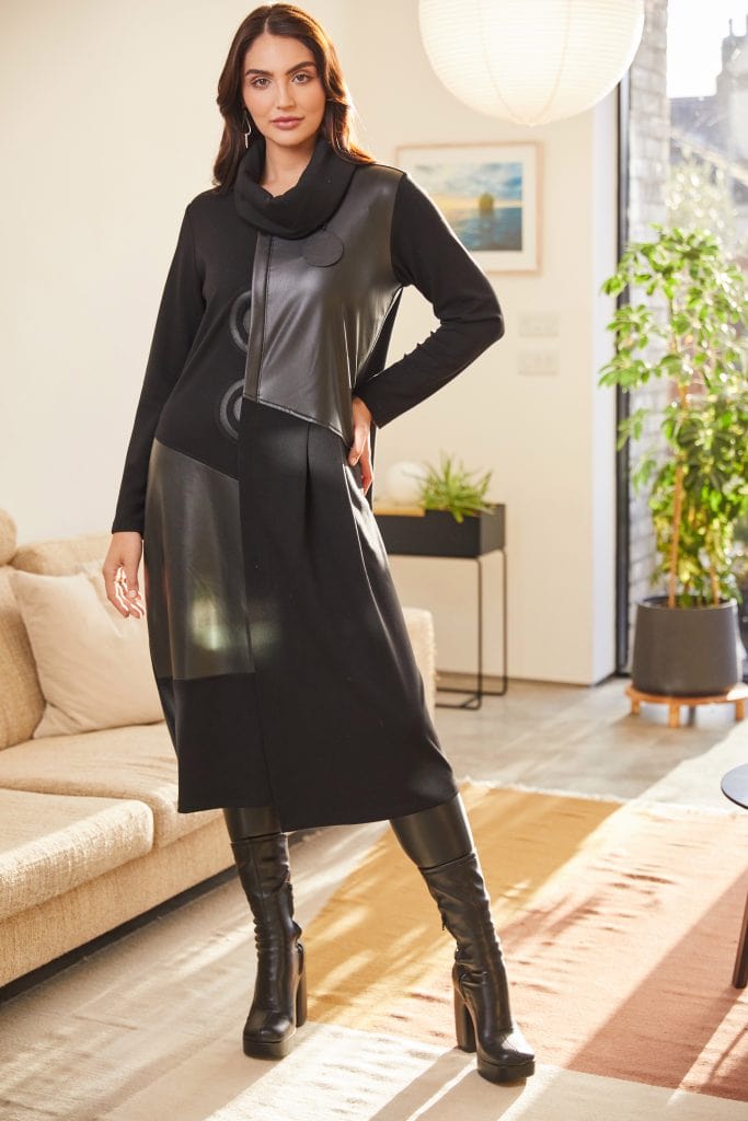 ORA Pleather Snood Dress