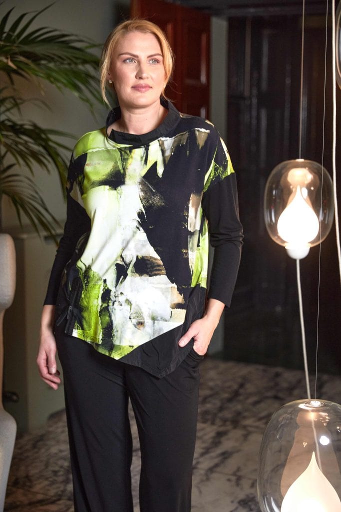 ORA Lime Print Asymmetrical Top
